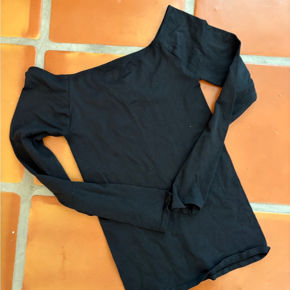Free People Black Long Sleeve Off-Shoulder Top